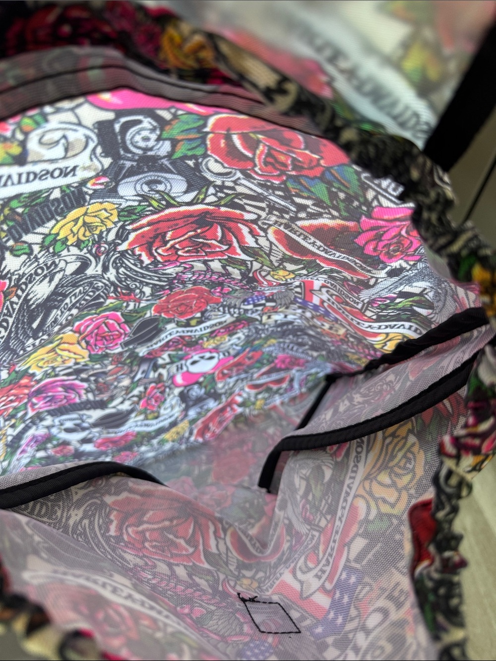 Harley-Davidson Black Floral Drawstring Backpack, New! - Picture 5 of 6